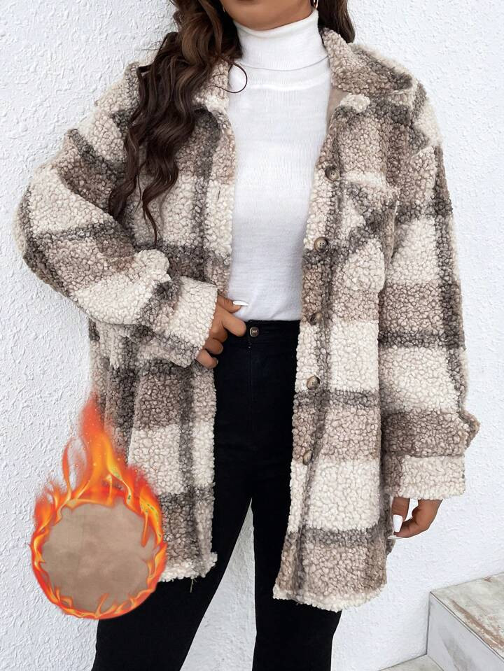 SHEIN LUNE Plus Buffalo Plaid Pattern Drop Shoulder Flannel Coat | SHEIN