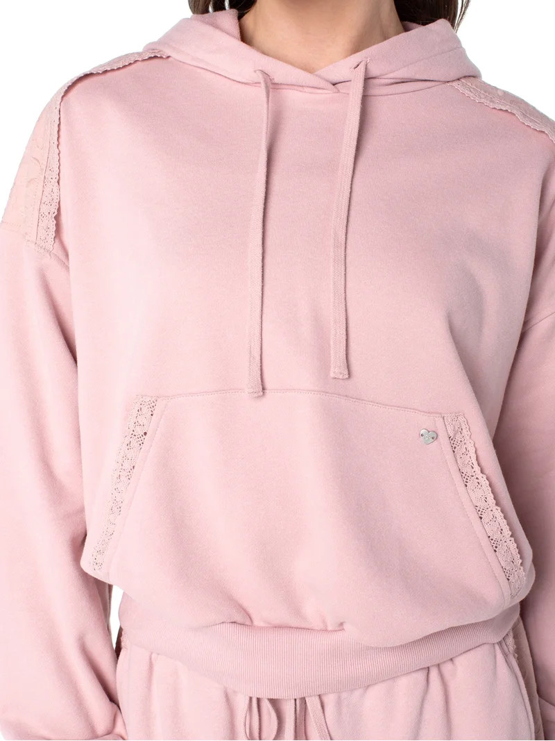 Celebrity Pink Women's and Women's Plus Lace Trim Hoodie Sweatshirt, Sizes XS-4X | Walmart (US)
