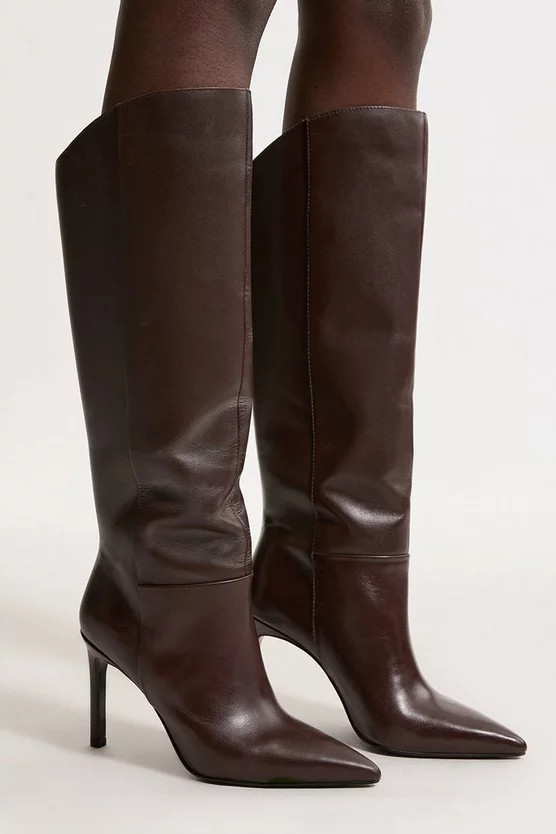 Leather Pointed High Heel Western Boot | Karen Millen | Karen Millen UK + IE + DE + NL