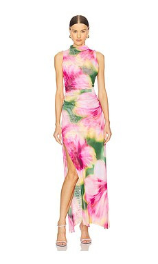 MISA Los Angeles Athena Dress in Blurred Hibiscus from Revolve.com | Revolve Clothing (Global)