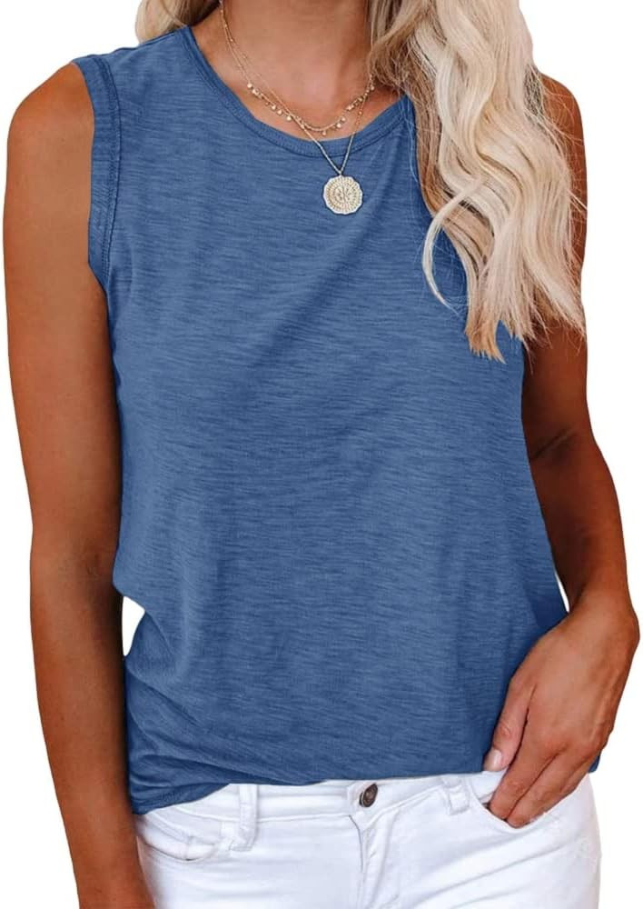 Cicy Bell Women's Casual Tank Tops Crewneck Sleeveless Plain Summer Cotton Tee Shirts | Amazon (US)
