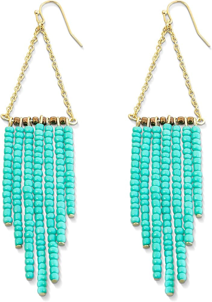 Turquoise Earrings, Gold Turquoise Earrings for Women, Long Beaded Earrings, Stunning Dangle Earr... | Amazon (US)