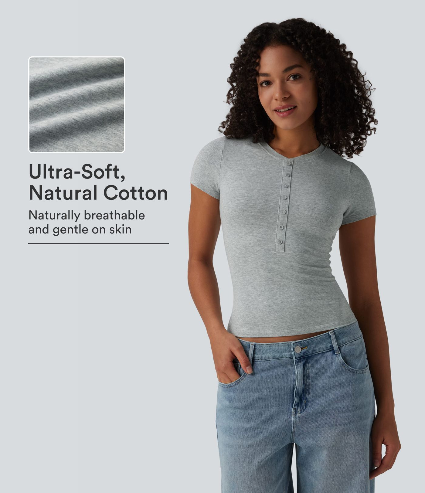 Women\u2019s Halara Cotton Jersey Henley Short Sleeve Ultra-slim Casual T-Shirt - Halara | HALARA