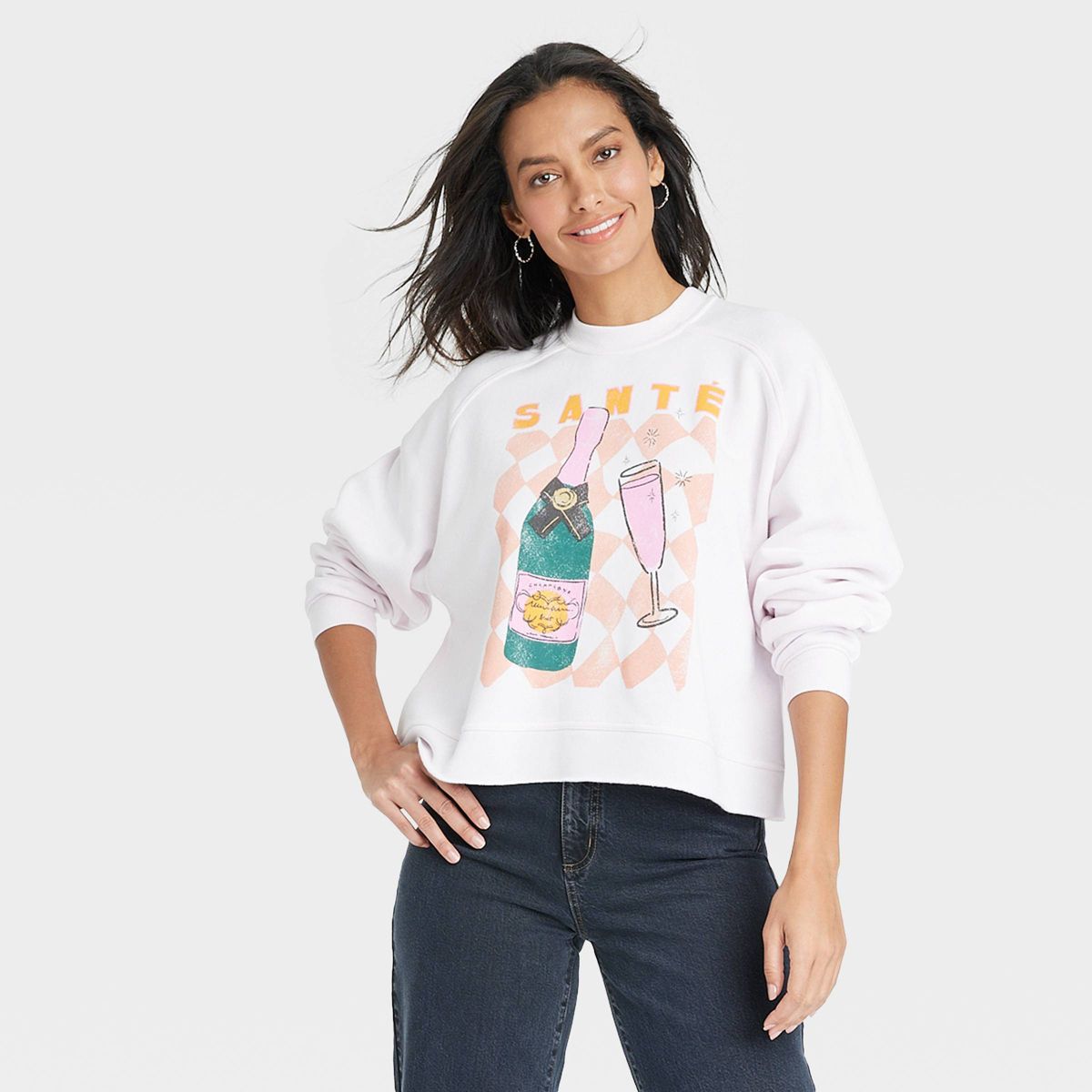 Women's Sante Champagne Graphic Sweatshirt - Pink XS | Target