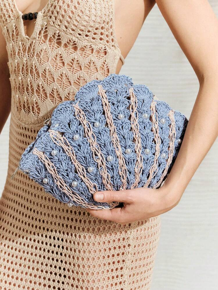 SHECARRY Women's Shoulder Bag Fashion Woven Fan Clutch Bag | SHEIN