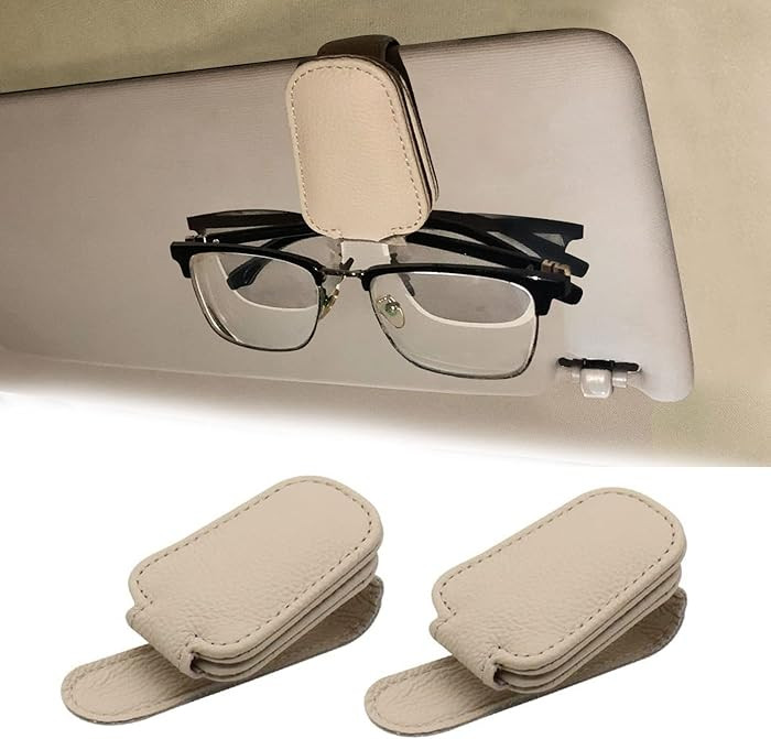 2 Pack Leather Car Visor Sunglass Holder, Magnetic Leather Glasses Eyeglass Hanger Clip for Car, ... | Amazon (US)