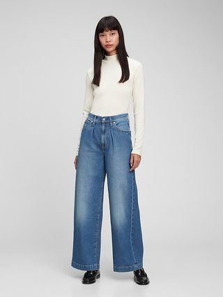High Rise Pleated Wide-Leg Jeans with Washwell | Gap (US)