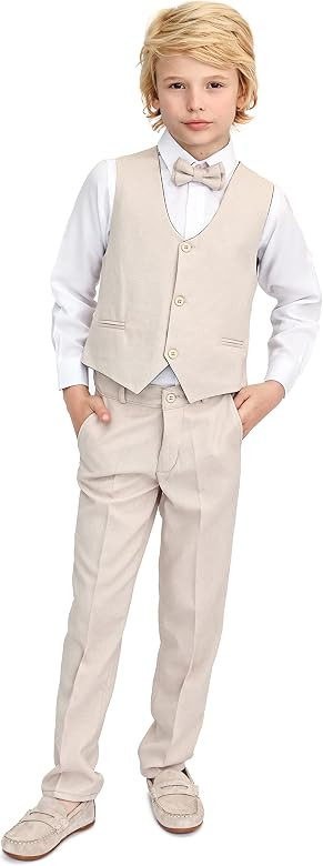 Lilax Boys Formal Suit 4 Piece Vest, Pants and Tie Dresswear Suit Set | Amazon (US)