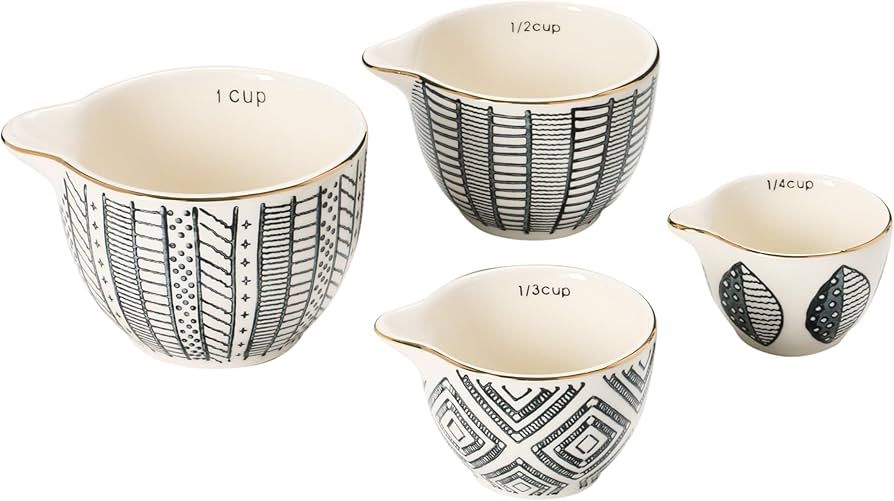 Creative Co-Op Stoneware, Black & White, Set of 4 Measuring Cup, 4.5" | Amazon (US)