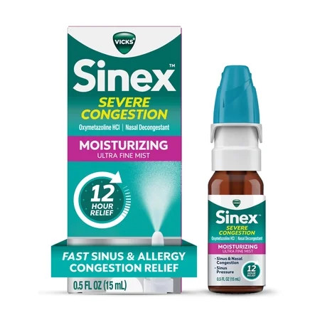 Vicks Sinex Severe Congestion Moisturizing Nasal Spray, Nasal Decongestant for Sinus Relief, 0.5 fl oz | Walmart (US)