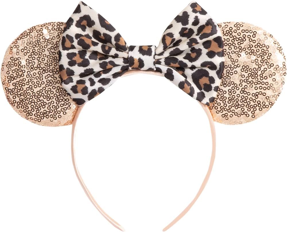 CHuangQi Mouse Ears Headband with Shiny Bow, Double-sided Sequins Glitter Hair Band, for Birthday... | Amazon (US)