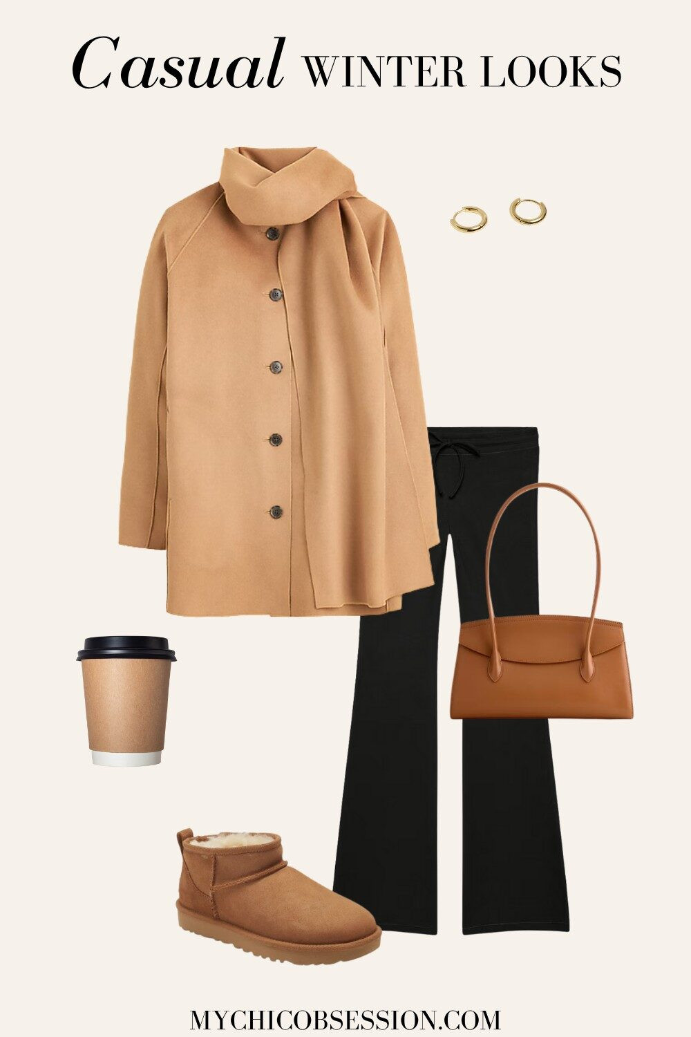 A cape coat and leggings make for a chic yet comfy winter outfit idea to style this season. All you need to finish the look is a pair of cozy boots, a leather handbag, and a pair of gold hoop earrings. 

 #LTKSeasonal