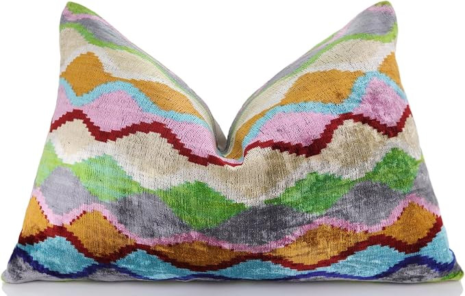 CANVELLO Colorful Wave Silk Velvet Pillow 16x24 – Handcrafted in California | Amazon (US)