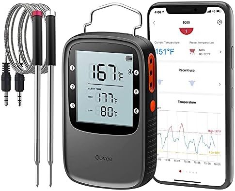 Govee Bluetooth Meat Thermometer, Smart Grill Thermometer, 196ft Remote Monitor, Large Backlight ... | Amazon (US)