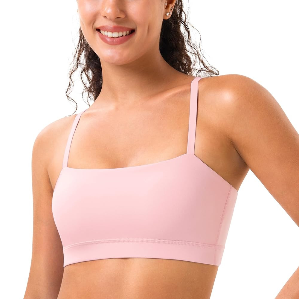 YUNOGA Womens Adjustable Spaghetti Thin Strap Sports Bra Square Neck Padded Wireless Workout Yoga... | Amazon (US)