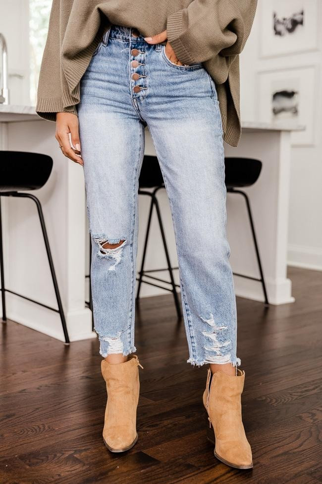 Lucy Distressed Girlfriend Medium Wash Jeans | The Pink Lily Boutique