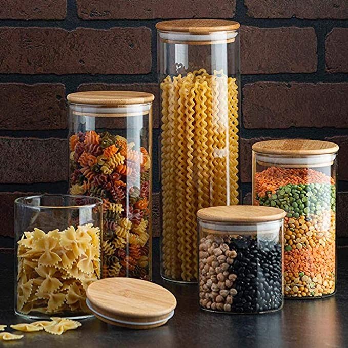 Canister Set of 5, Glass Kitchen Canisters with Airtight Bamboo Lid, Glass Storage Jars for Kitch... | Amazon (US)
