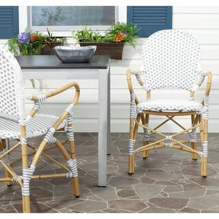 Safavieh Hooper Grey/White Stackable Aluminum/Wicker Outdoor Dining Chair (2-Pack)-FOX5209B-SET2 ... | The Home Depot
