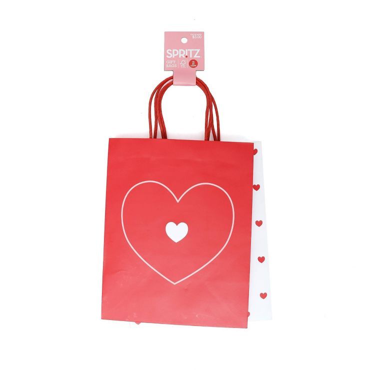 2ct Cub Valentine's Day Heart Print Gift Bags Red/White - Spritz™ | Target