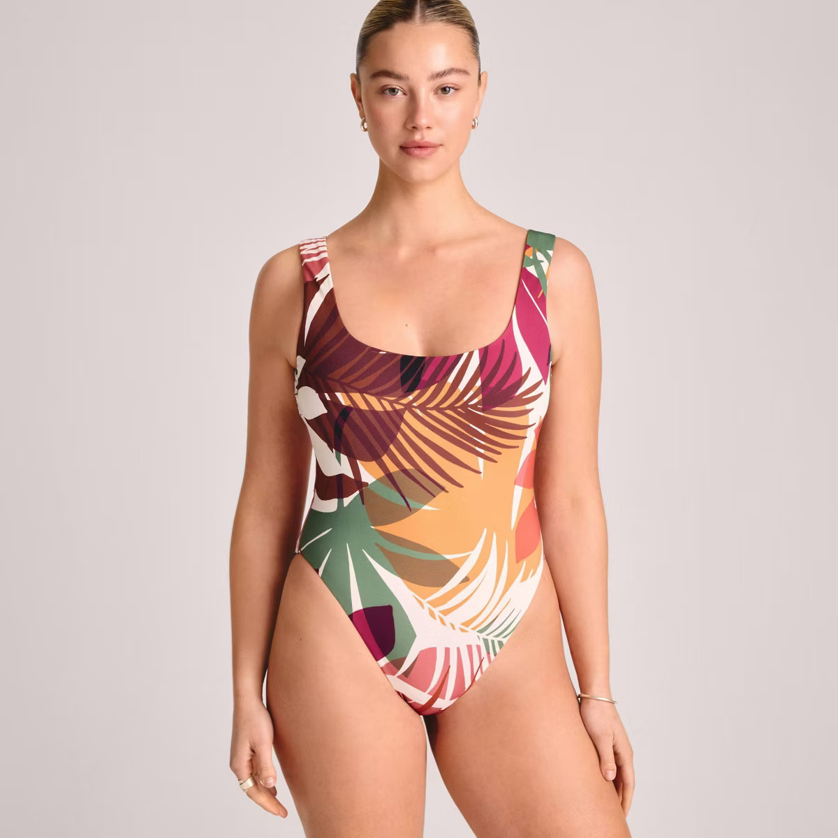 Vitamin A Women's Scoop Neck Full Coverage One Piece Swimsuit - Multi Palm Print | Target