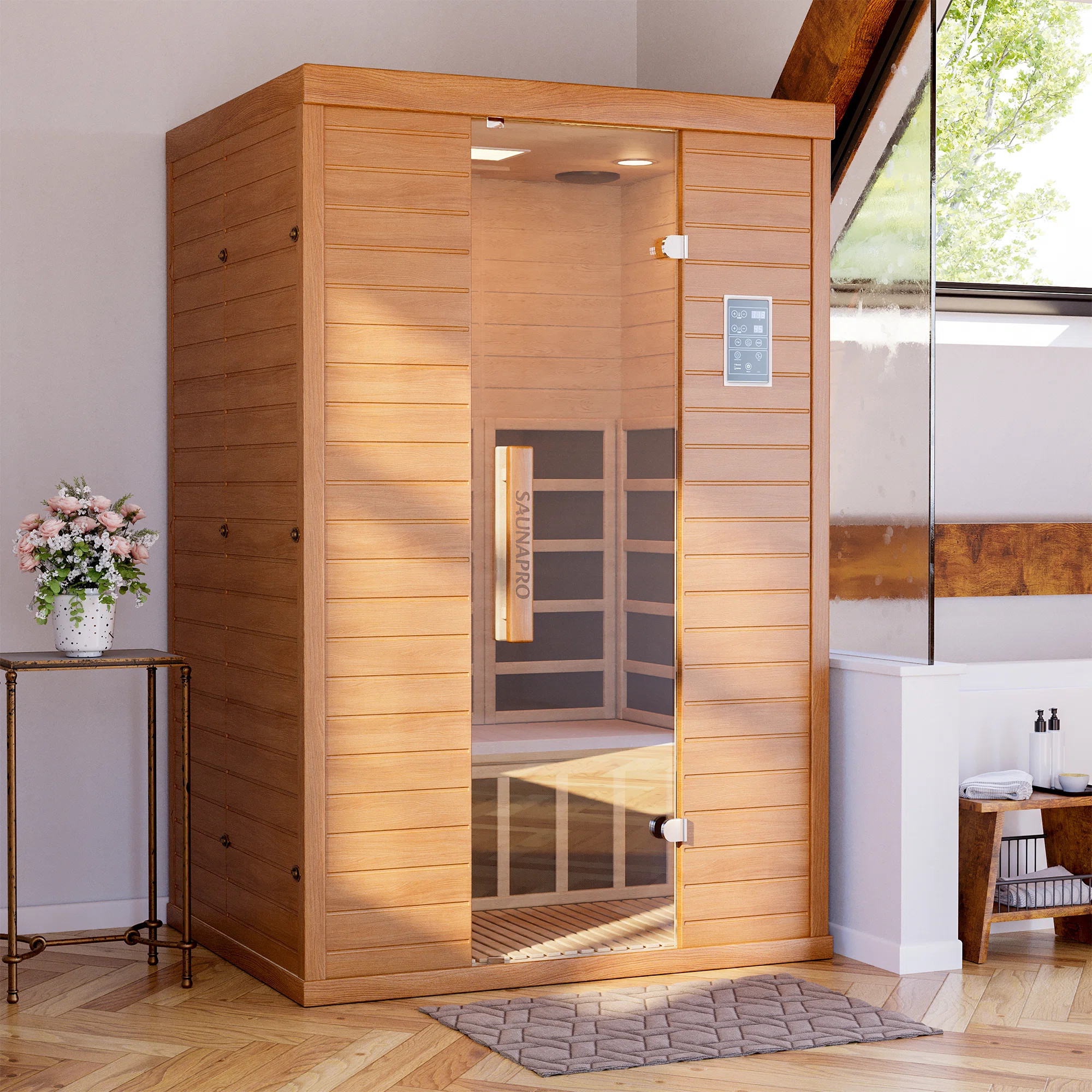 Sauna Pro 2-Person Indoor Low EMF Far Infrared Sauna in Okoume with BT Speakers, LED Lighting and... | Wayfair North America