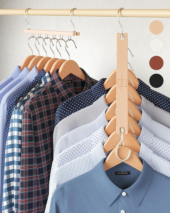 MORALVE Space Saving Hangers for Closet – 4 Pack European Beechwood 6-Tier Shirt Organizer with... | Amazon (US)