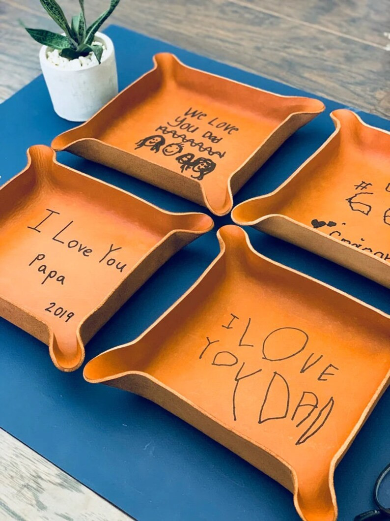 YOUR Kids Handwriting / Personalized Gift for Grandpa / Leather Tray With Handwriting / Unique Gi... | Etsy (US)