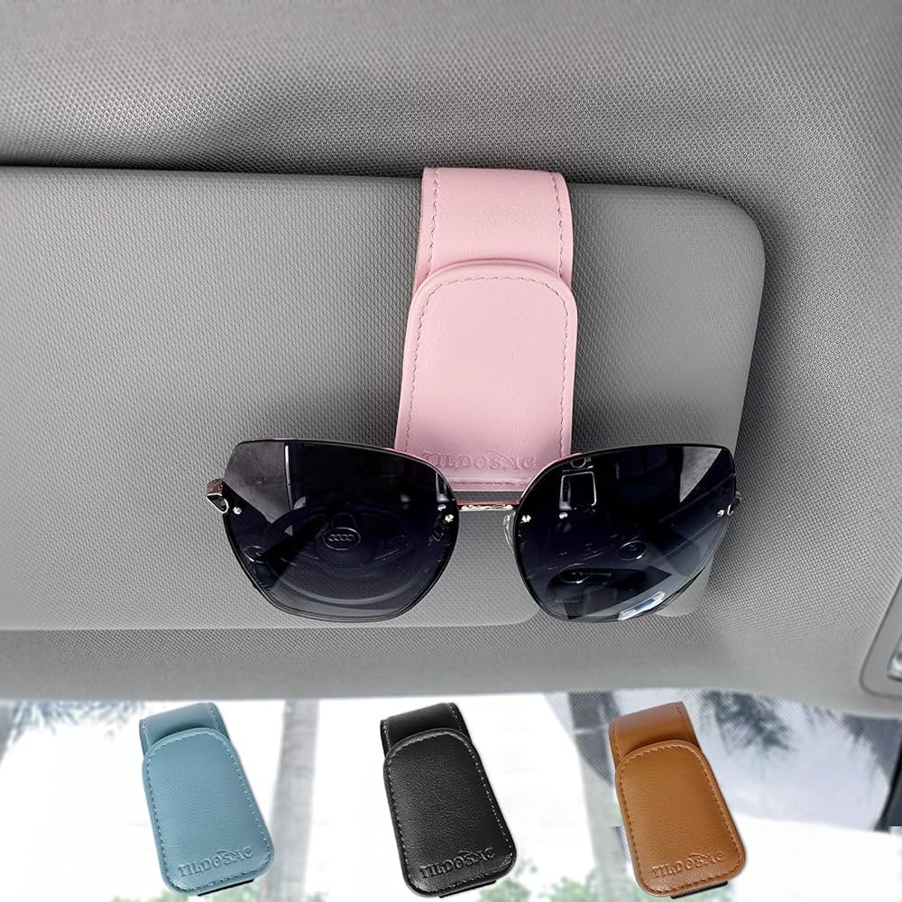Sunglasses Holder for Car Visor, Leather Magnetic Sunglass Holder for Car with Clip, Pink | Amazon (US)