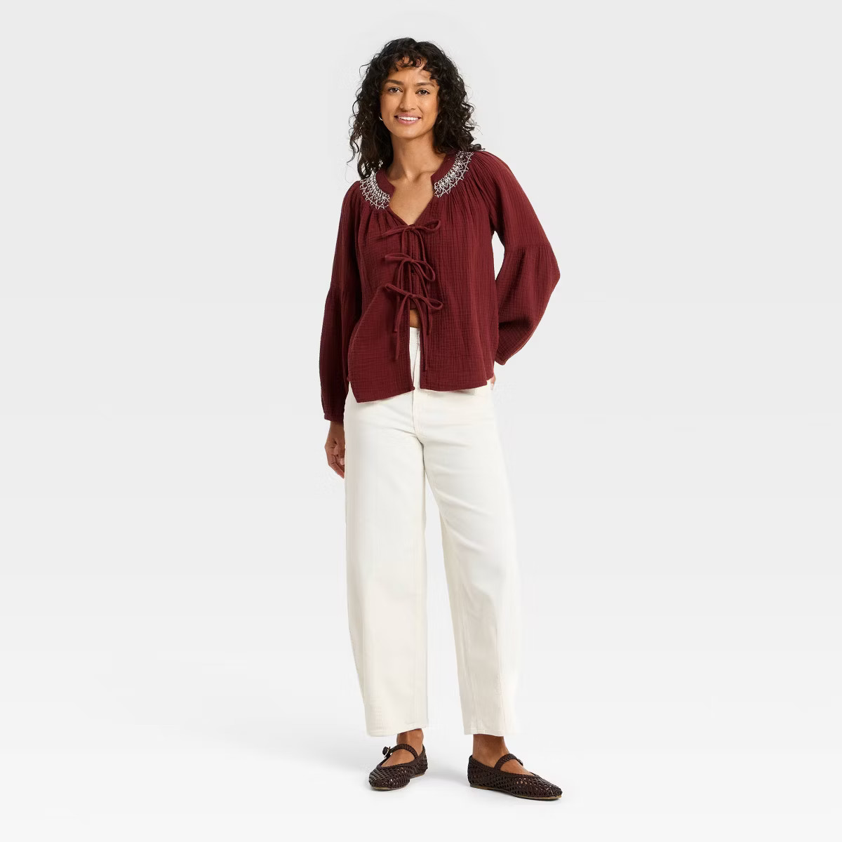 Women's Raglan Long Sleeve Tie-Front Blouse - Universal Thread™ | Target