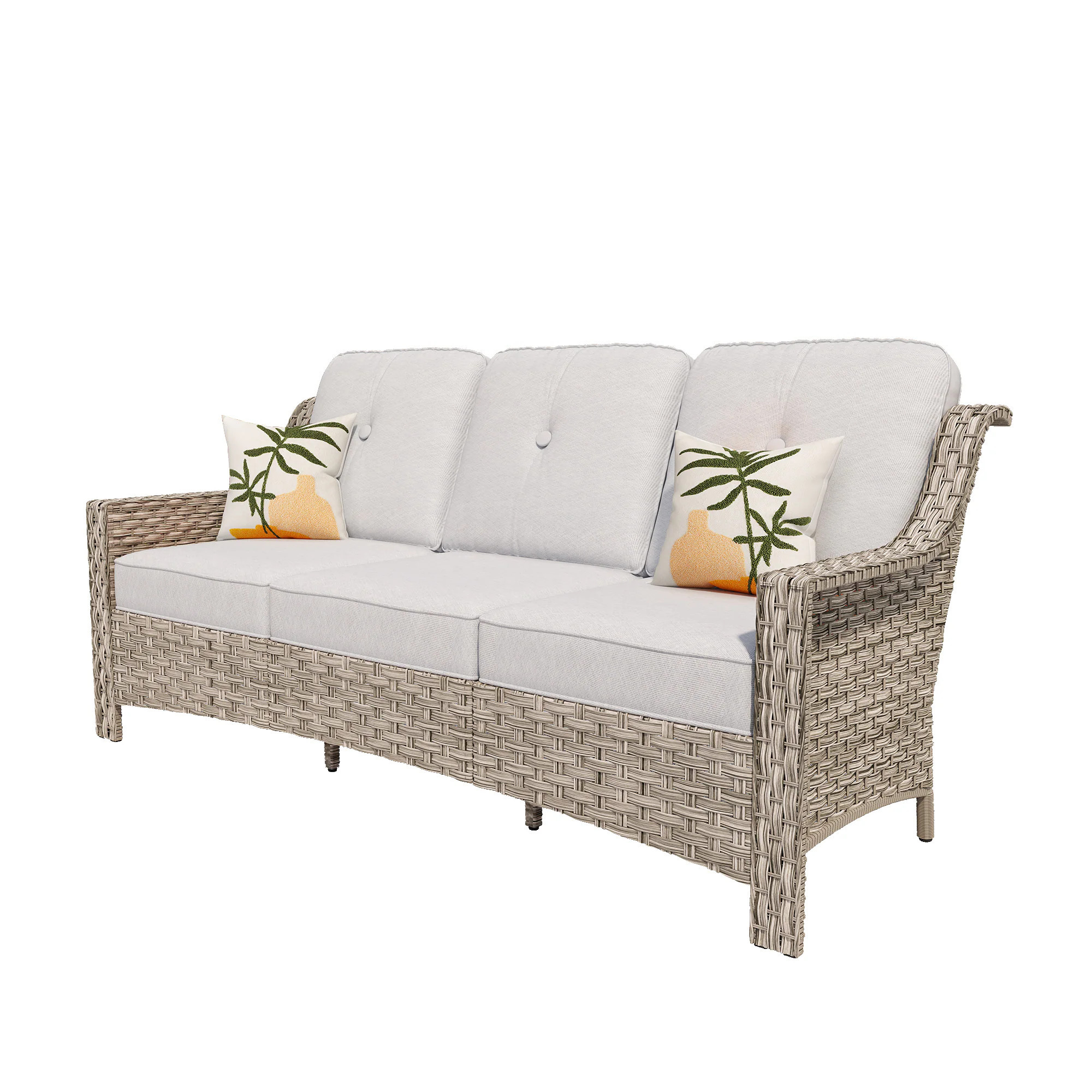 weaxty Aireno Rattan Outdoor Sofa with Light gray Cushions and Steel Frame Polyester | HMBPAD400-1 | Lowe's