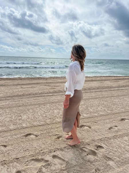 Beach look - 
Knit midi skirt. Skirt coverup. Linen button coverup. Swim coverup. Swimwear. Beachwear. Mexico beach vaca. Resortwear. Swim  Amazonfashion. Amazonstyle. Founditonamazon. 

#LTKstyletip #LTKunder50 #LTKswim