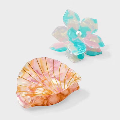 Girls' 2pk Hibiscus and Seashell Claw Clip Set - art class™ | Target