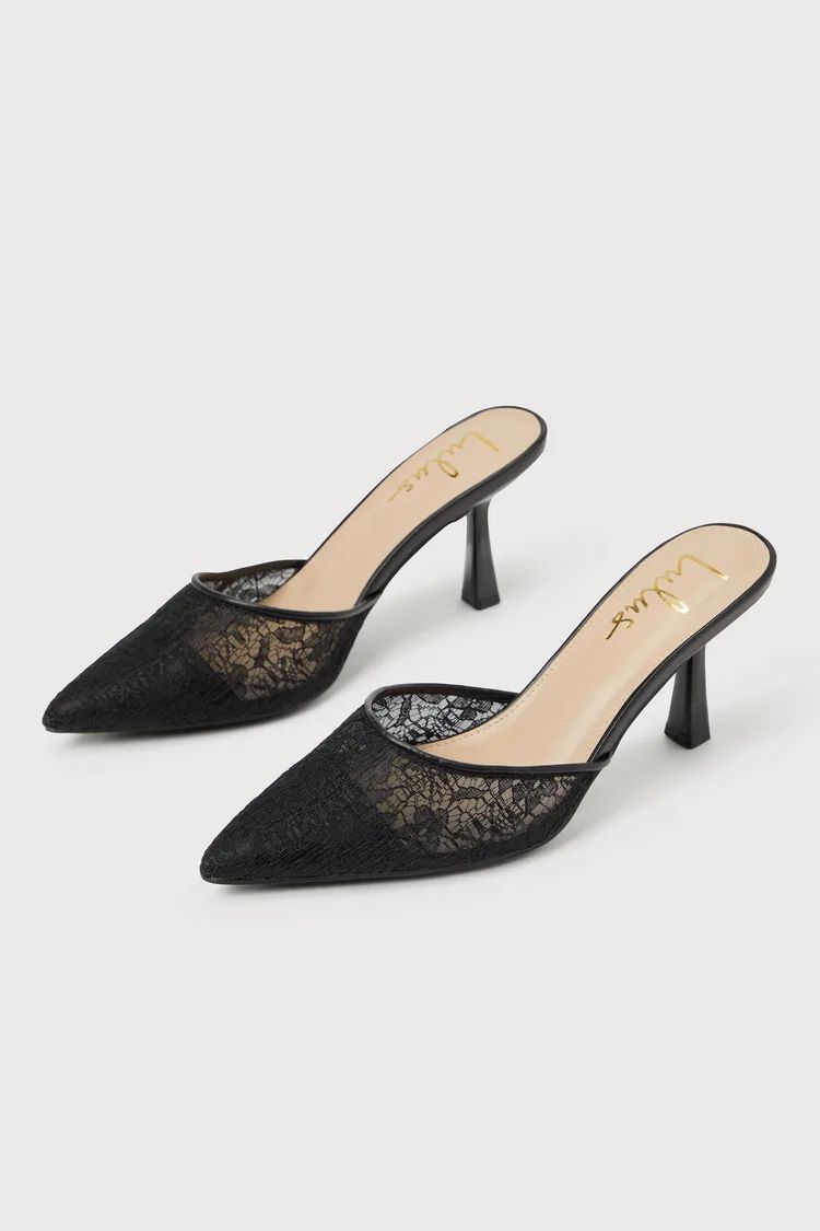 Aiza Black Lace Pointed-Toe Mule Pumps | Lulus