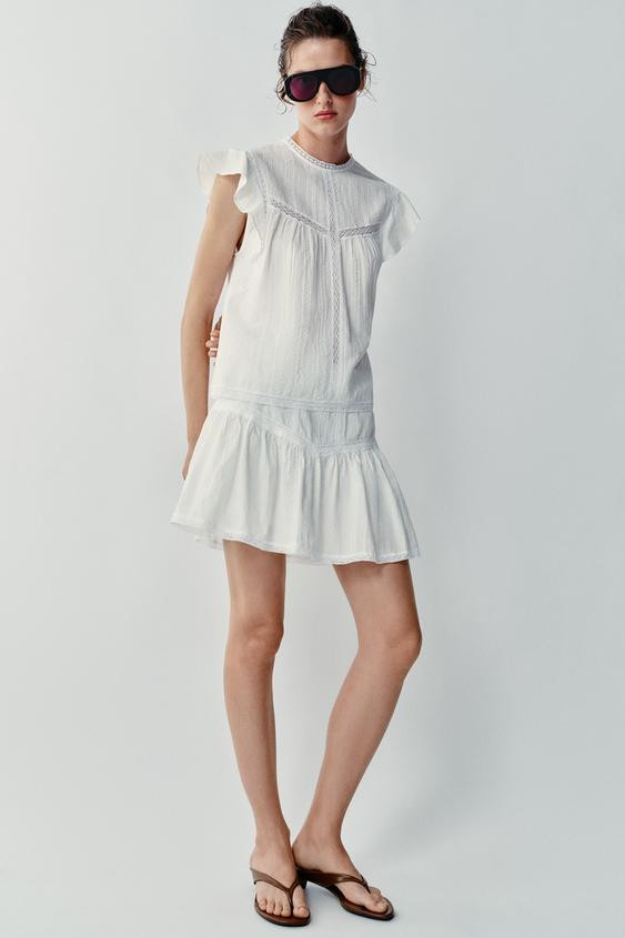 Zara - Romantic Lace Trim Skort - Ecru - L - Woman | Zara UK