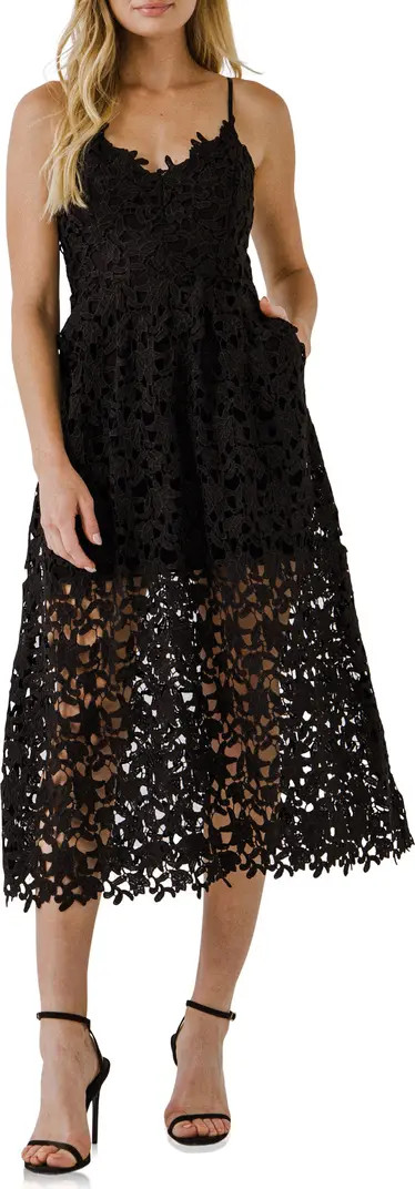 Lace Spaghetti Strap Midi Dress | Nordstrom