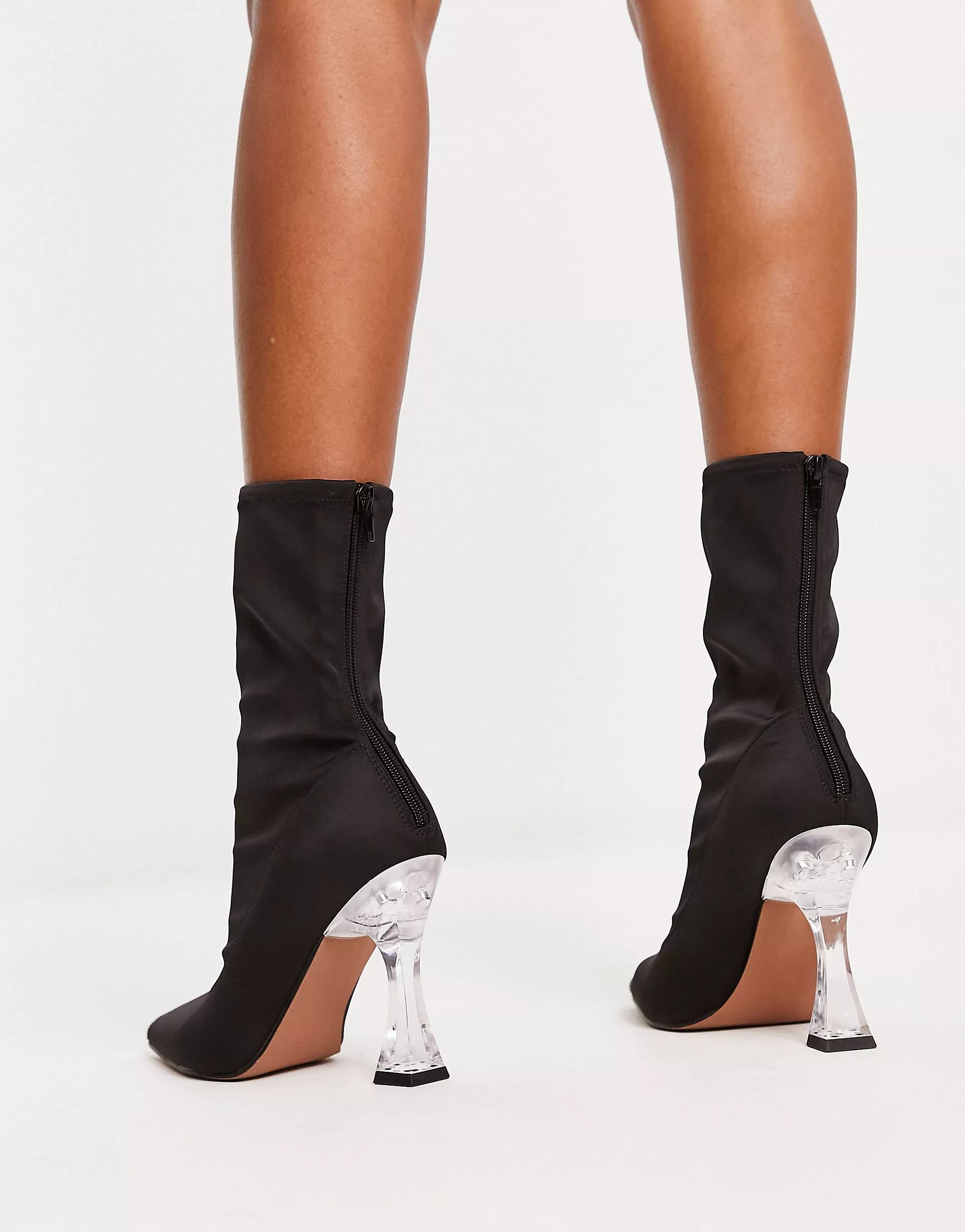 ASOS DESIGN Enterprise heeled sock boots in black with clear heel | ASOS (Global)