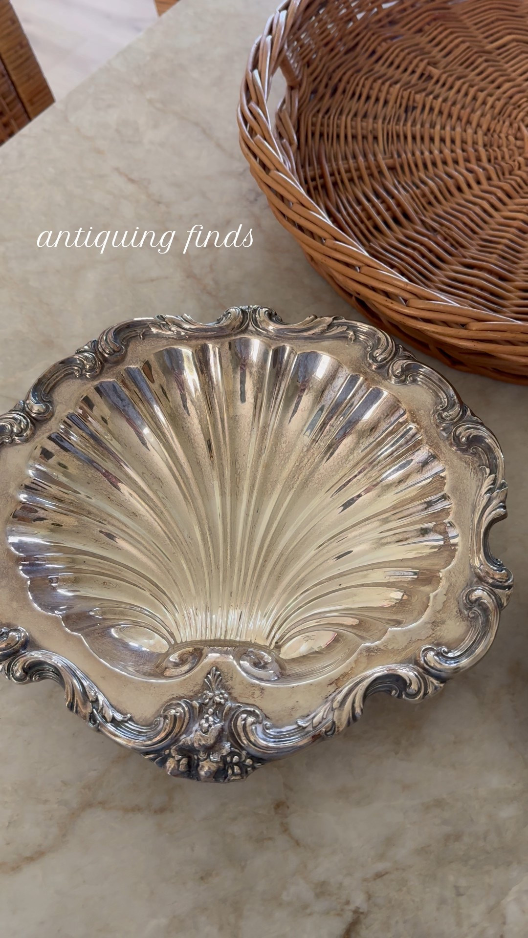 Antiquing finds // silver shell dish // diver shell tray // rattan tray // home decor // coastal // 

#LTKHome #LTKSeasonal #LTKSaleAlert