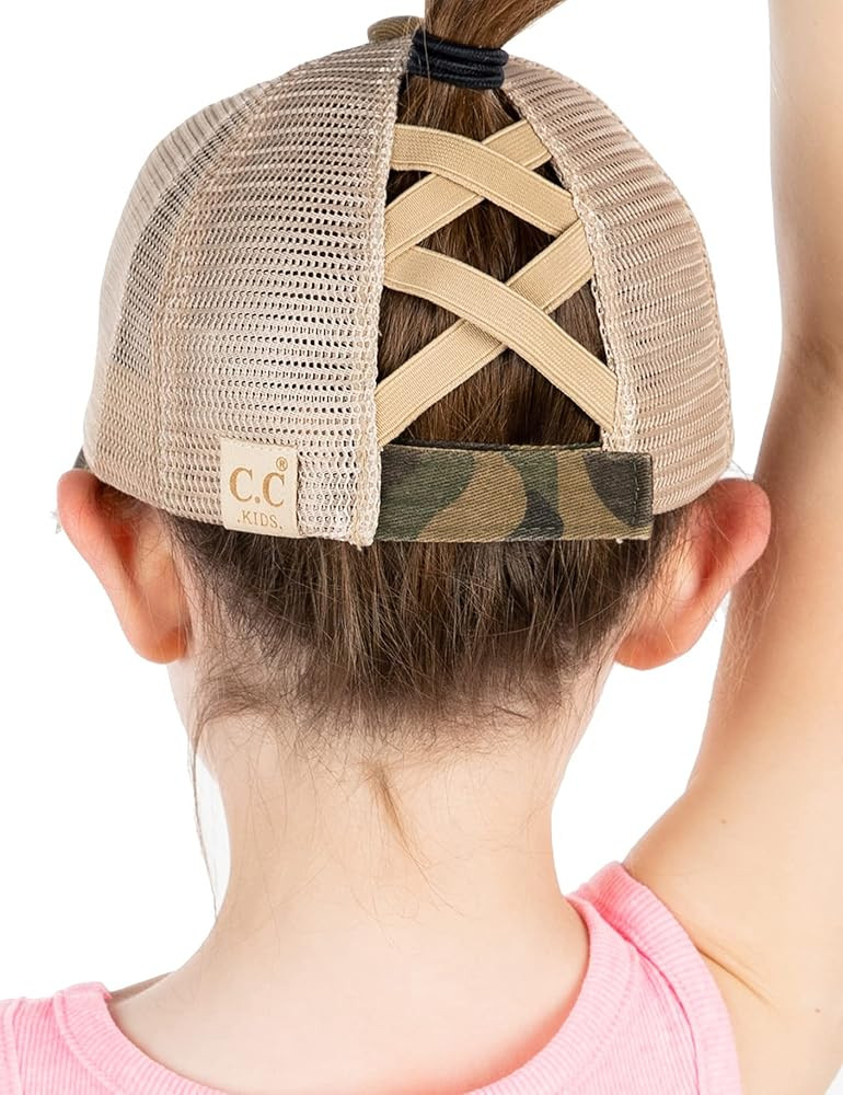 Funky Junque Girl's Criss Cross Hat Messy Bun High Ponytail Kids Baseball Cap | Amazon (US)