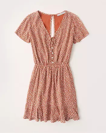 Short-Sleeve Ruffle Hem Dress | Abercrombie & Fitch (US)