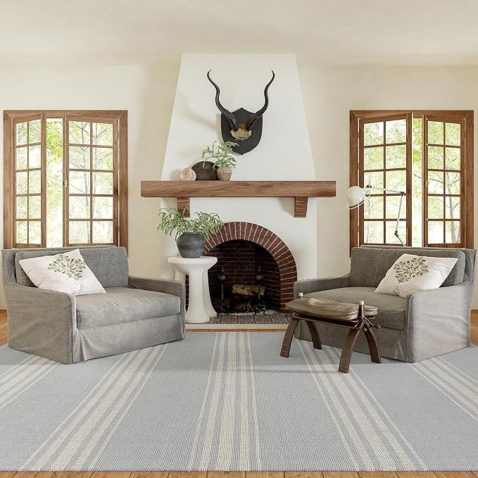 Rugs USA x Lauren Liess Bergamot Striped Cotton Area Rug, 8' x 10', Light Blue | Amazon (US)