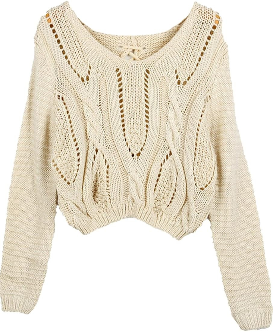 PrettyGuide Women's Cropped Sweater Long Sleeve Eyelet Cable Lace Up Goth Crop Tops | Amazon (US)