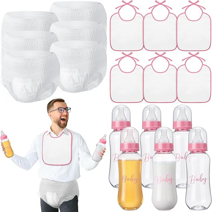 6 Sets Bottle Chug Baby Shower Games Juegos Para Plastic Baby Bottles Bibs Disposable Diapers Gen... | Amazon (US)
