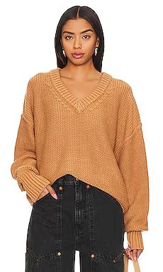 Free People Alli V-neck Sweater in Camel from Revolve.com | Revolve Clothing (Global)