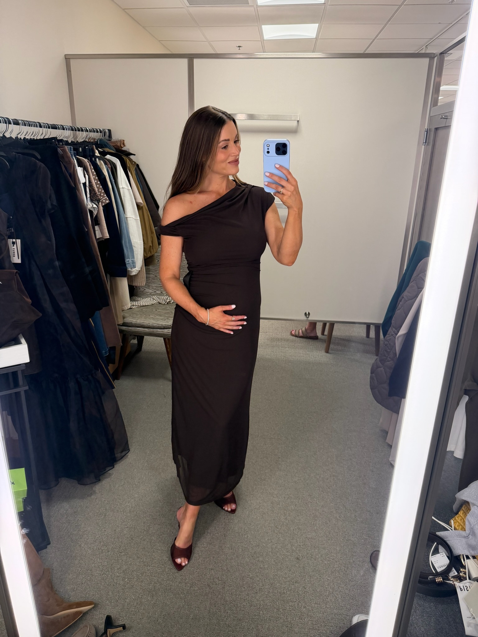 How gorgeous is the chocolate brown look? The asymmetric style at the top is so flattering. 

This mesh dress looks really great over a baby bump and would also be an amazing wedding guest dress option in the fall!

#LTKSaleAlert #LTKWedding #LTKootd