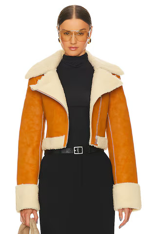 L'Academie x Bridget Taryn Fitted Faux Shearling Jacket in Tan from Revolve.com | Revolve Clothing (Global)