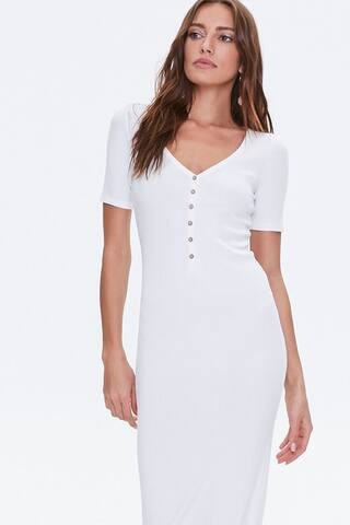 Ribbed Button-Front Midi Dress | Forever 21 (US)