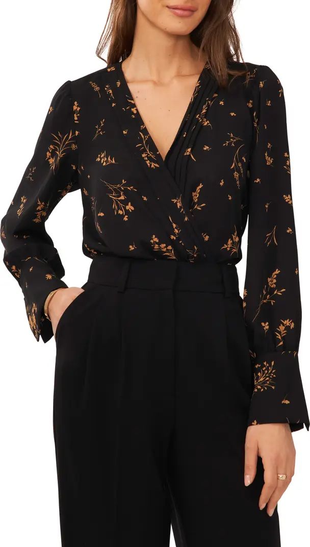 Halogen® Floral Long Sleeve Wrap Front Blouse | Nordstrom | Nordstrom