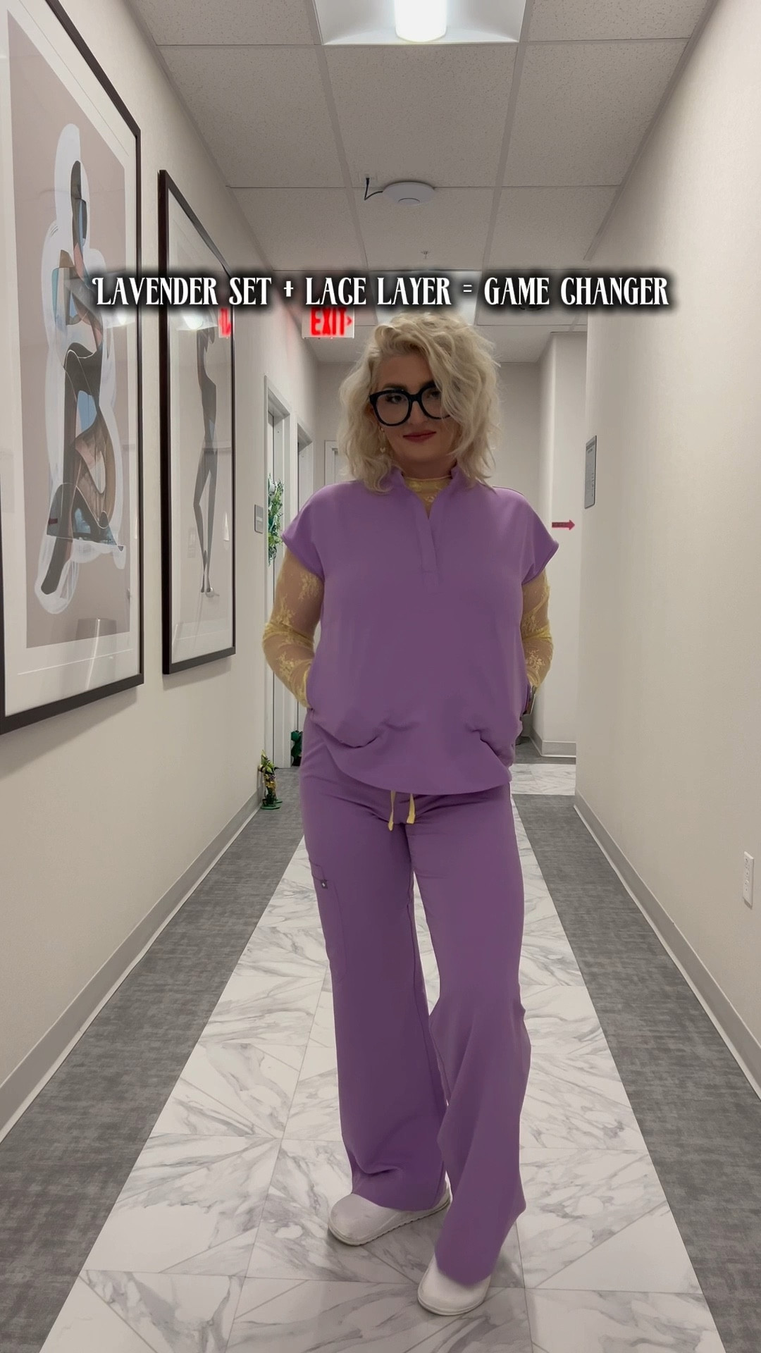 This lavender scrub set is one of my favorites right now. The fit is flattering, super comfortable, and easy to style with a lace long sleeve underneath for a more elevated look. I wear scrubs five days a week so finding ways to make them feel put together matters. Everything is linked including similar options if something is sold out.