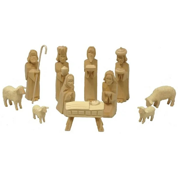 Natural German Carved Wood Christmas Nativity Scene Set of 11 Pieces Germany - Walmart.com | Walmart (US)