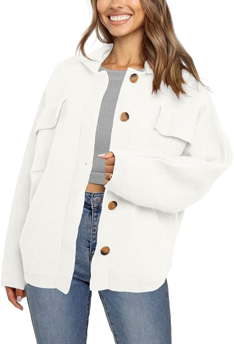 SUPRELOOK Woman's Long Sleeve Button Down Knitted Sweater Jacket Turn Down Collar Cardigan Coat w... | Amazon (US)
